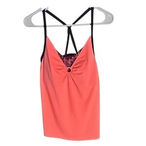 ZeroXposur Coral Swim top with Black Straps nwt